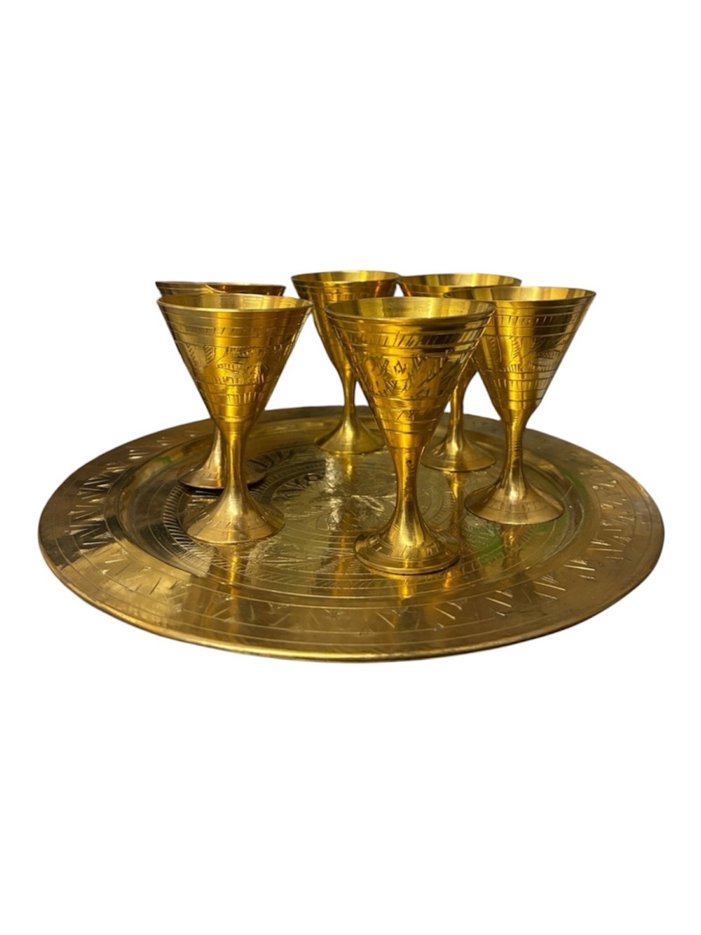 Elegant Gold Goblet Set Aperitif Glasses or Mint Tea or Shot Glasses W/ Tray
